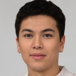 Neutral asian young-adult male with short  black hair and brown eyes