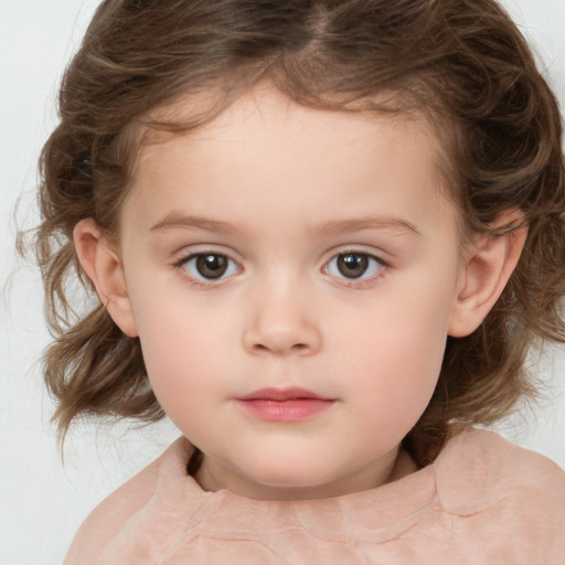 Neutral white child female with medium  brown hair and grey eyes