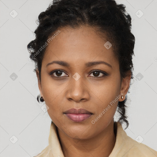 Neutral black young-adult female with short  black hair and brown eyes