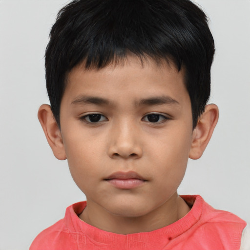 Neutral asian child male with short  brown hair and brown eyes