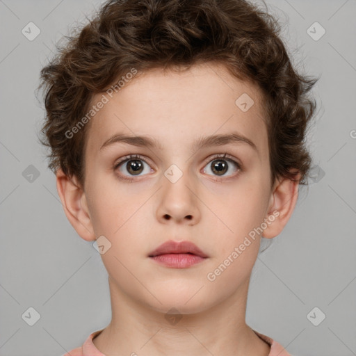 Neutral white child female with short  brown hair and brown eyes