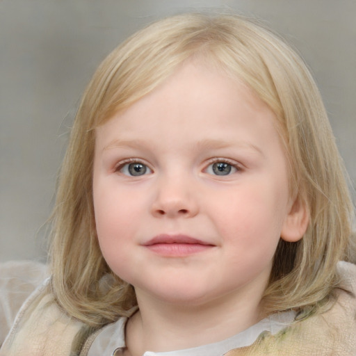 Neutral white child female with medium  brown hair and blue eyes