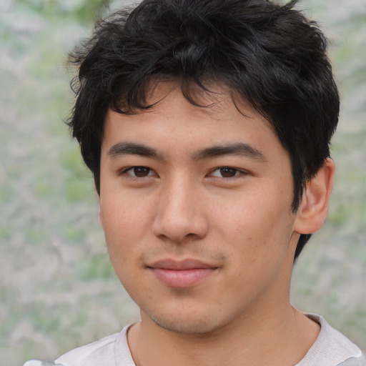Neutral asian young-adult male with short  brown hair and brown eyes