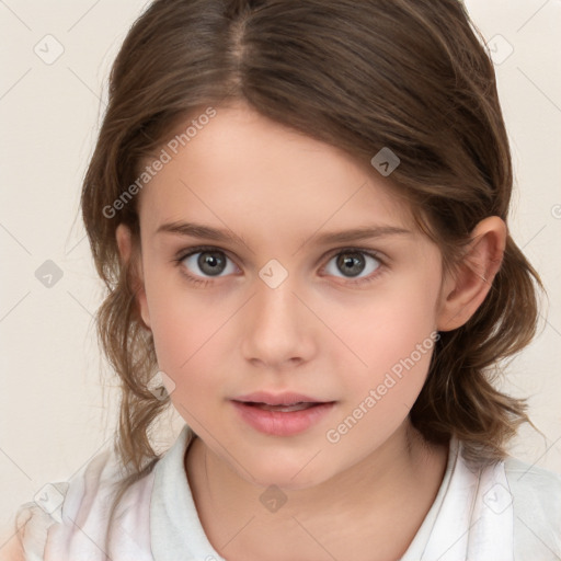 Neutral white child female with medium  brown hair and brown eyes