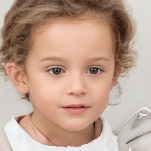 Neutral white child female with short  brown hair and brown eyes