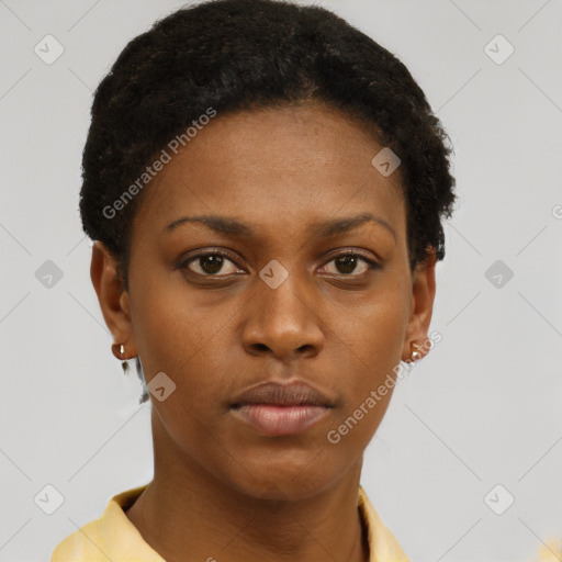 Neutral black young-adult female with short  brown hair and brown eyes