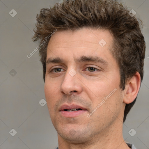 Neutral white adult male with short  brown hair and brown eyes