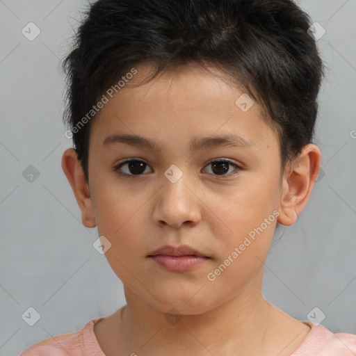 Neutral white child female with short  brown hair and brown eyes