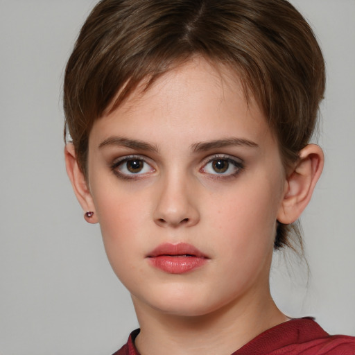 Neutral white child female with medium  brown hair and brown eyes