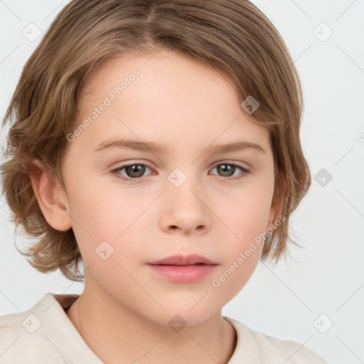 Neutral white child female with medium  brown hair and brown eyes