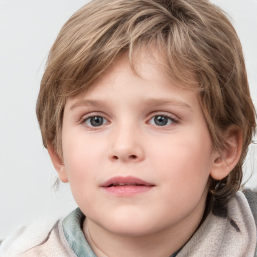 Neutral white child female with medium  brown hair and blue eyes