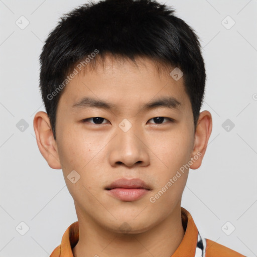 Neutral asian young-adult male with short  brown hair and brown eyes