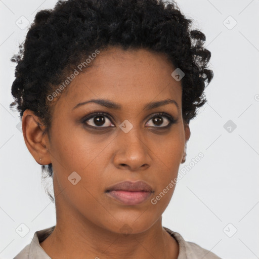 Neutral black young-adult female with short  brown hair and brown eyes