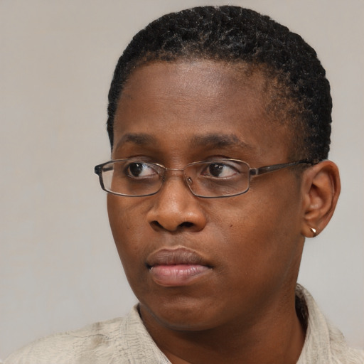 Neutral black young-adult male with short  brown hair and brown eyes
