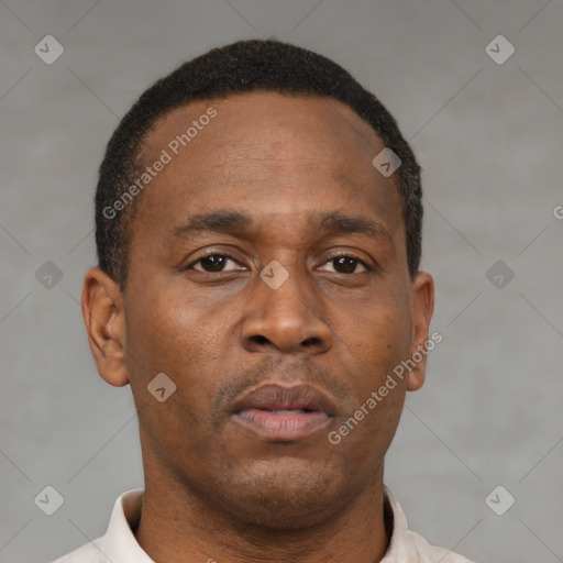Neutral black young-adult male with short  brown hair and brown eyes