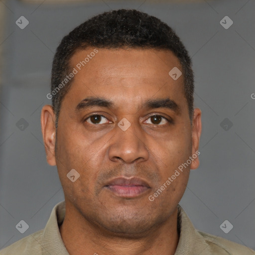 Neutral latino young-adult male with short  brown hair and brown eyes