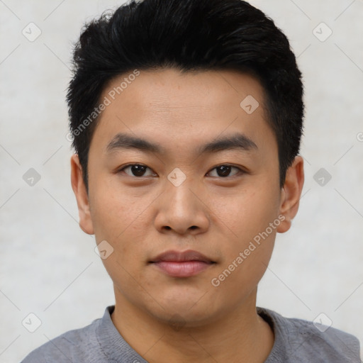 Neutral asian young-adult male with short  black hair and brown eyes