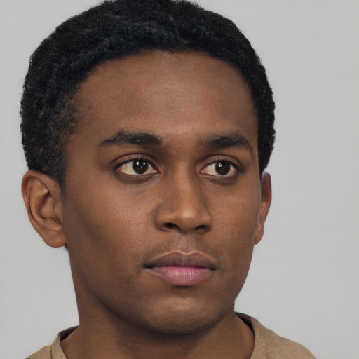 Neutral black young-adult male with short  brown hair and brown eyes