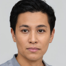 Neutral asian young-adult male with short  black hair and brown eyes