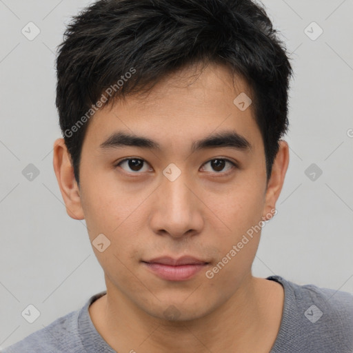 Neutral asian young-adult male with short  black hair and brown eyes