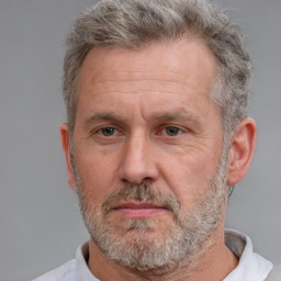 Neutral white middle-aged male with short  brown hair and brown eyes