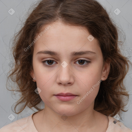 Neutral white child female with medium  brown hair and brown eyes