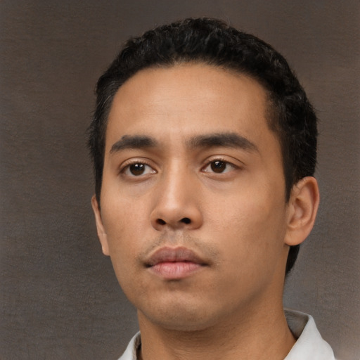 Neutral asian young-adult male with short  black hair and brown eyes