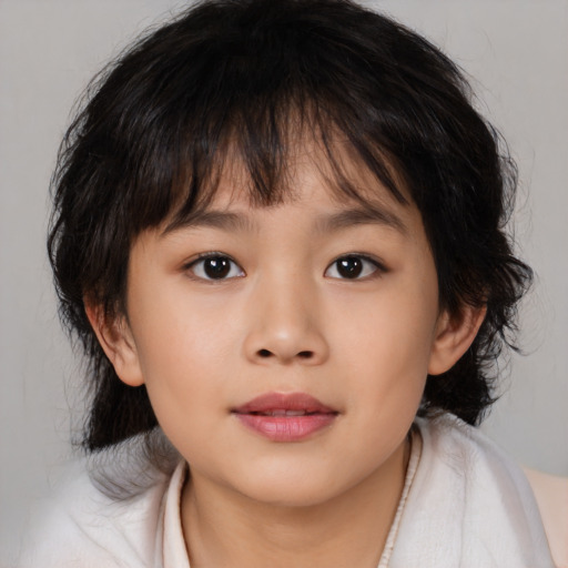 Neutral asian child female with medium  brown hair and brown eyes