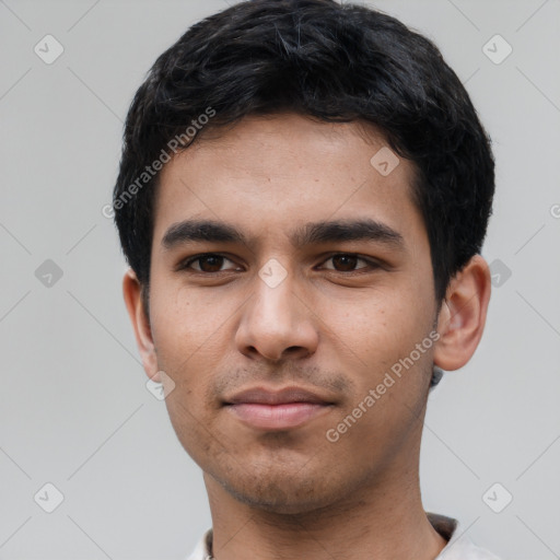 Neutral asian young-adult male with short  black hair and brown eyes