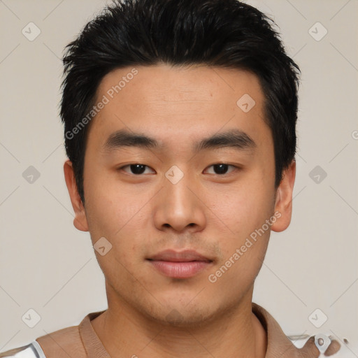 Neutral asian young-adult male with short  black hair and brown eyes