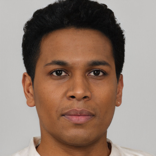 Neutral black young-adult male with short  brown hair and brown eyes