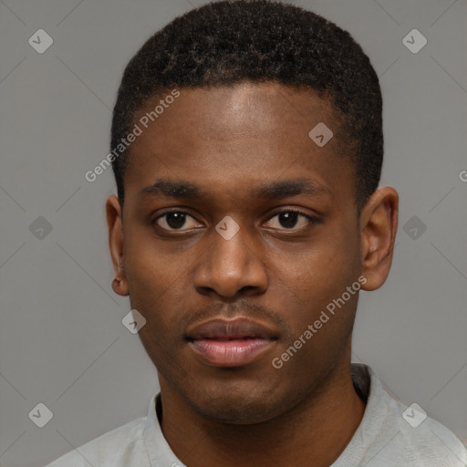 Neutral black young-adult male with short  brown hair and brown eyes