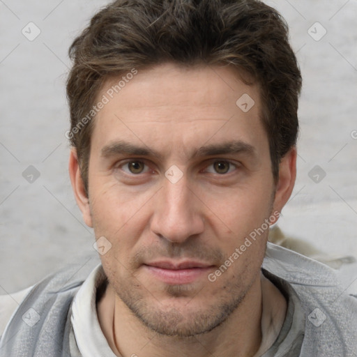 Neutral white adult male with short  brown hair and brown eyes