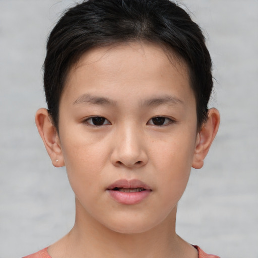 Neutral white young-adult female with short  brown hair and brown eyes