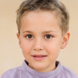 Joyful white child male with short  brown hair and brown eyes