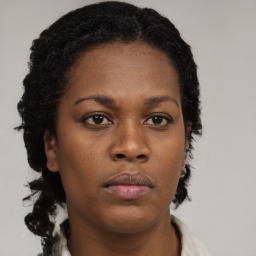 Neutral black young-adult female with short  brown hair and brown eyes