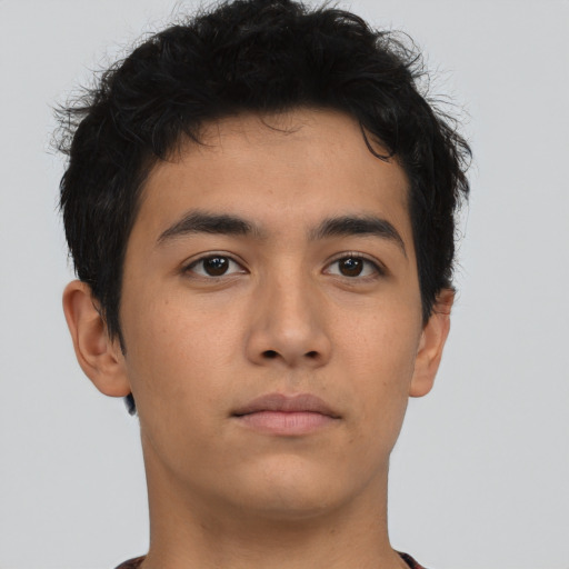 Neutral asian young-adult male with short  brown hair and brown eyes