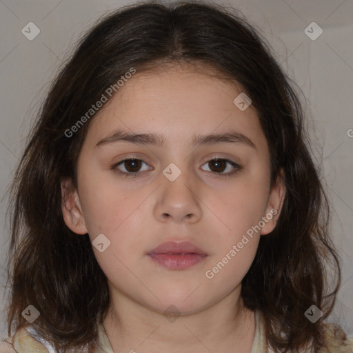 Neutral white child female with medium  brown hair and brown eyes