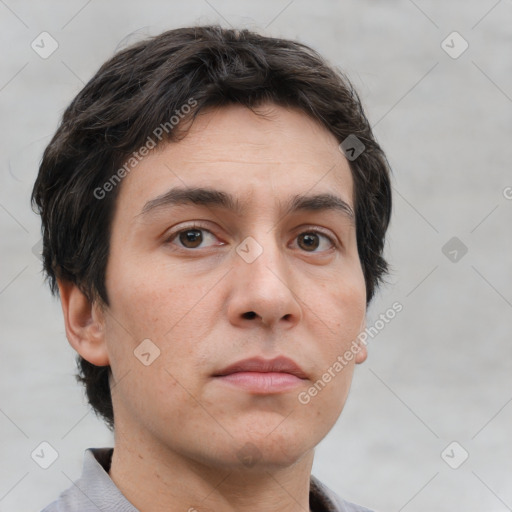 Neutral white adult male with short  brown hair and brown eyes