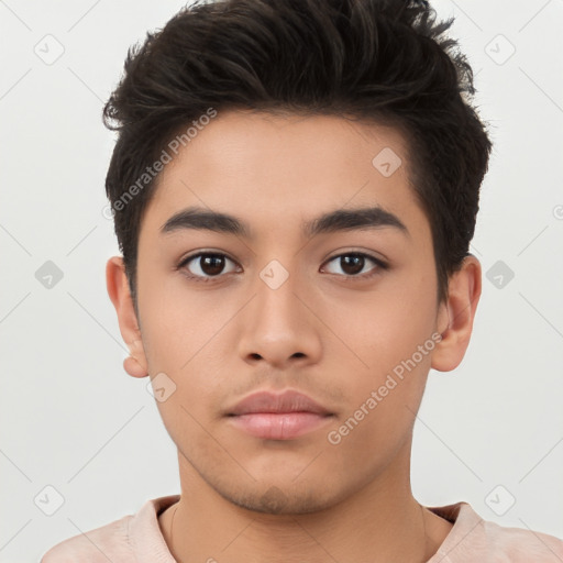 Neutral asian young-adult male with short  brown hair and brown eyes