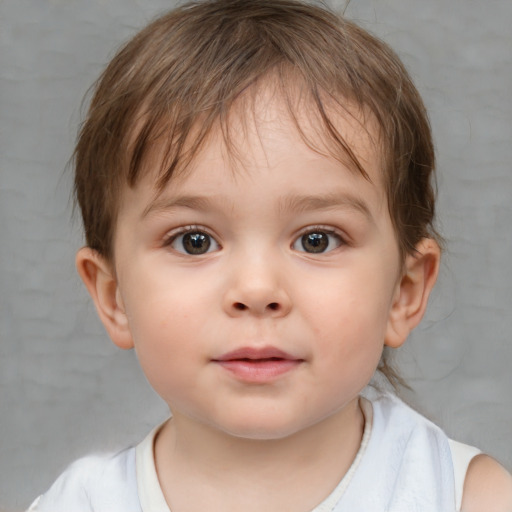 Neutral white child female with medium  brown hair and brown eyes