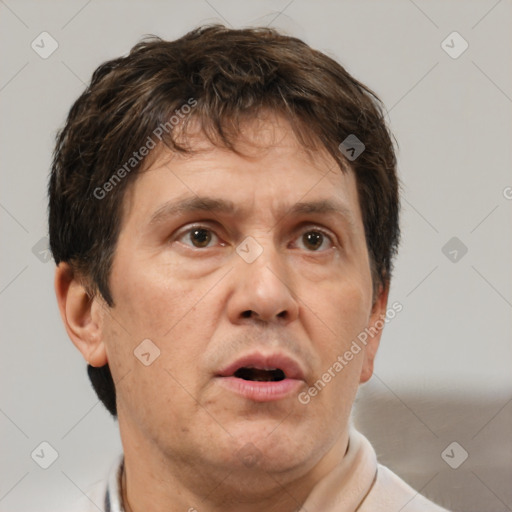 Neutral white adult male with short  brown hair and brown eyes