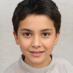 Joyful white child female with short  brown hair and brown eyes