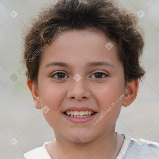 Joyful white child male with short  brown hair and brown eyes