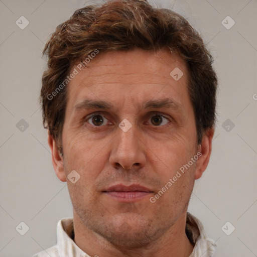 Neutral white adult male with short  brown hair and brown eyes