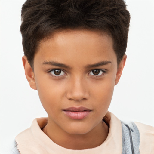 Neutral white child female with short  brown hair and brown eyes