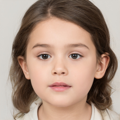 Neutral white child female with medium  brown hair and brown eyes