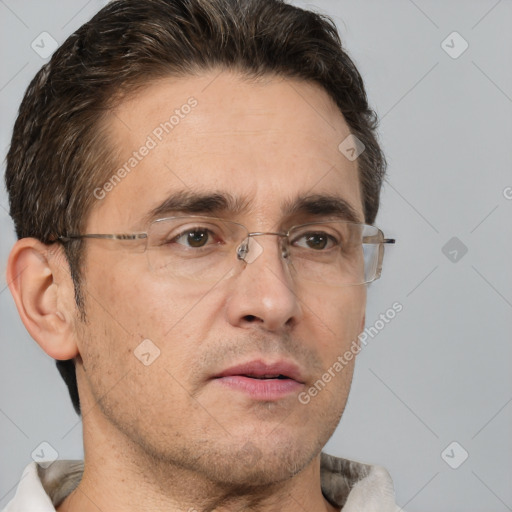 Neutral white adult male with short  brown hair and brown eyes