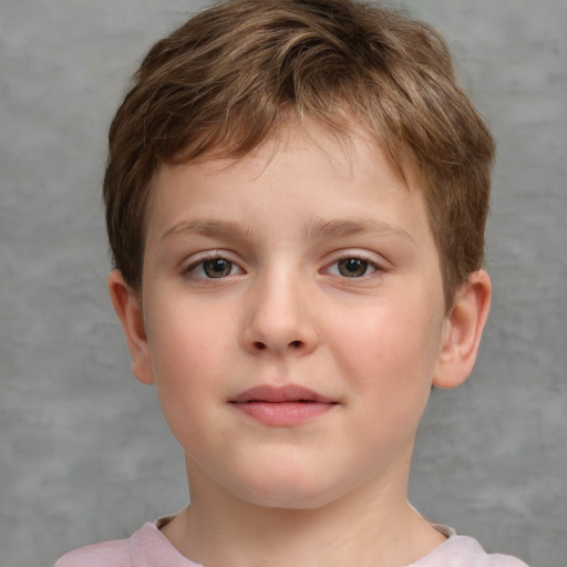 Neutral white child male with short  brown hair and grey eyes