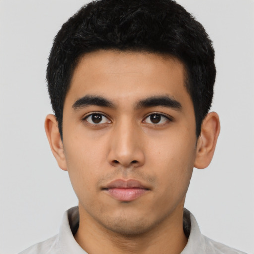Neutral asian young-adult male with short  black hair and brown eyes